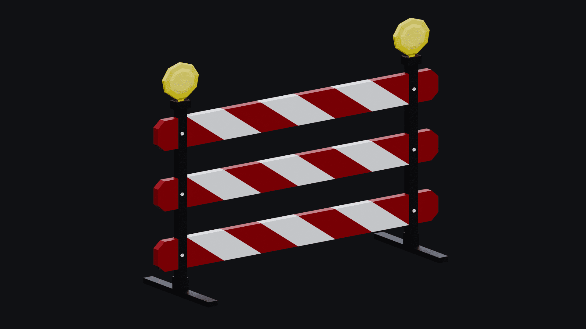 Low Poly Road Construction Barrier with Warning Lights 3D Model – Traffic Blocker for Games - 3D Model Thumbnail 2