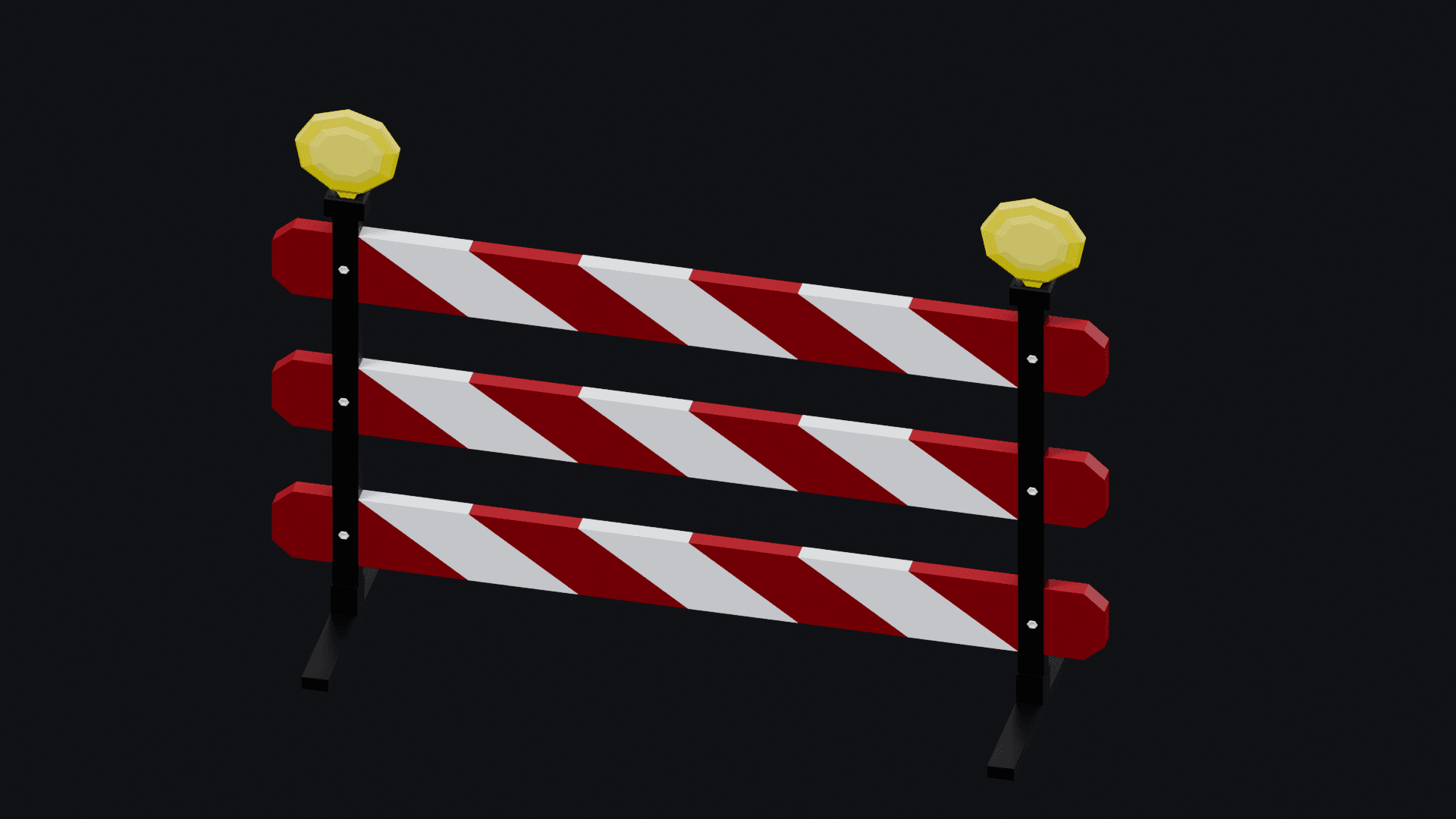 Low Poly Road Construction Barrier with Warning Lights 3D Model – Traffic Blocker for Games - 3D Model Thumbnail 3