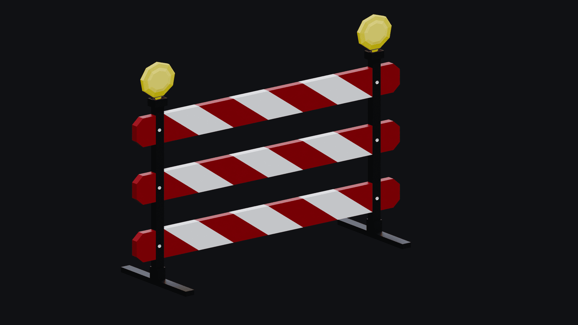 Low Poly Road Construction Barrier with Warning Lights 3D Model – Traffic Blocker for Games - 3D Model Thumbnail 4