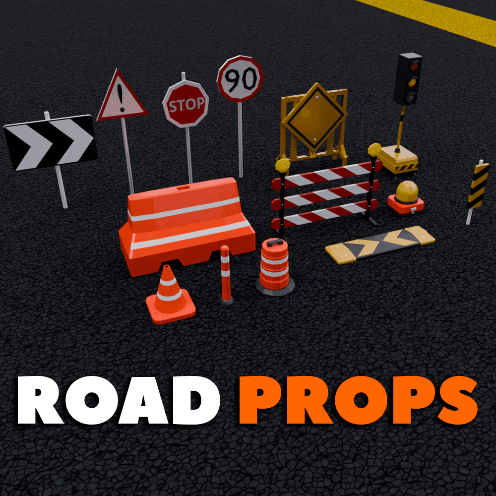 Low Poly Road Props Pack – Traffic Barriers, Signs & Construction Assets
